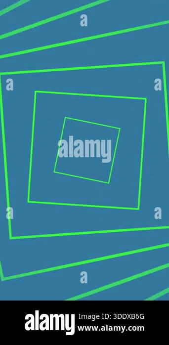 Rotating Teal Squares With Neon Green Outlines Forming Hypnotic Spiral ...