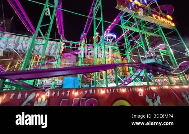 BUDAPEST, HUNGARY NOVEMBER 28, 2025: A high-speed roller coaster ...