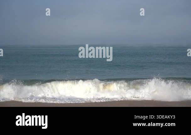 Rolling Ocean Waves with Foam in Slow Motion at Soustons Beach, France ...