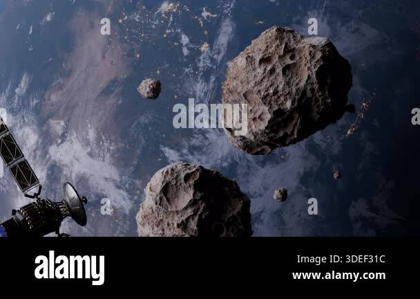 Asteroids in Space and earth, satellite passing Stock Video Footage - Alamy