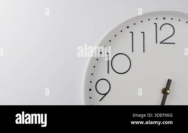 Stop motion animation of a wall clock captured in a tight close-up as ...