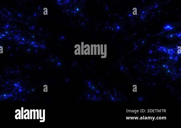 Abstract blue glowing particles and electric filaments on dark ...