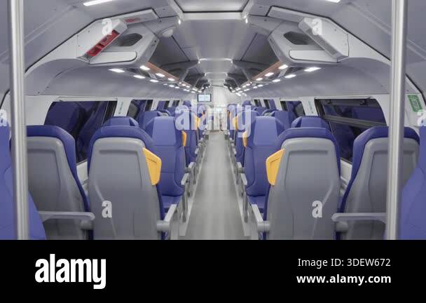 Empty interior of modern double decker train traveling to Venice at ...