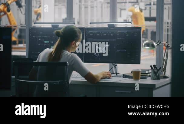 Focused Female Engineer Tracking Robotic Performance Metrics and ...