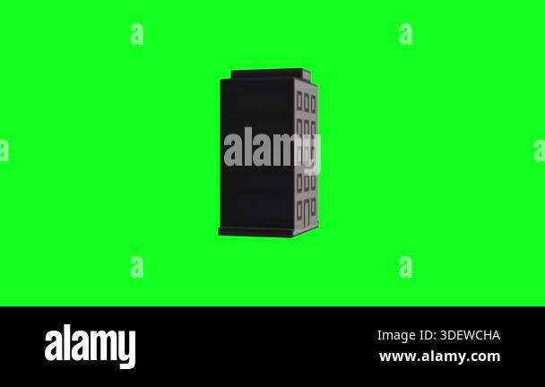 Rotating animated 3d building icon isolated on a green screen ...