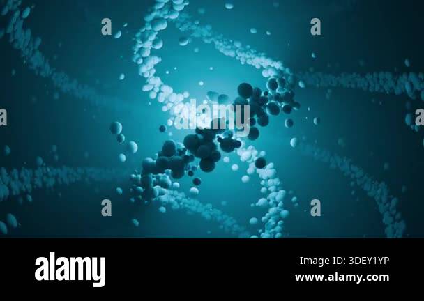 Looped animation of abstract dna helix made of floating blue spheres ...