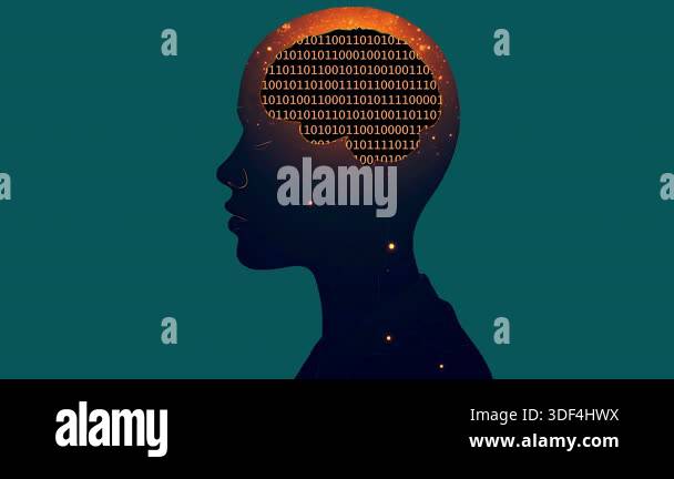 Digital brain with binary code inside human head silhouette, Artificial ...