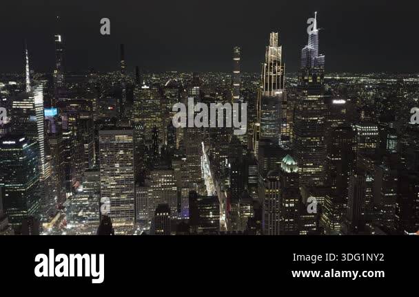 New York city at night high angle view looking down Stock Video Footage ...