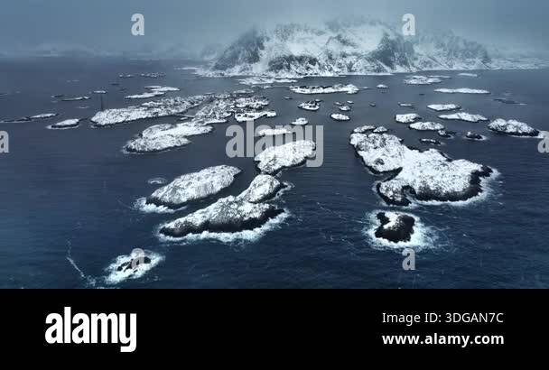 Beautiful winter Norway landscape Lofoten islands and cold nordic sea ...