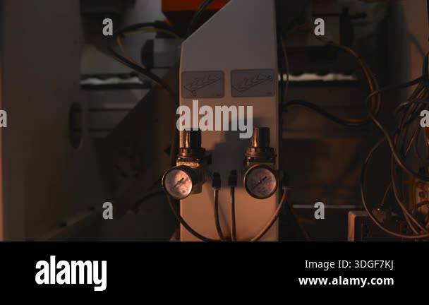 Control Panel With Dual Pressure Gauges And Tangle Of Cables, Warm ...