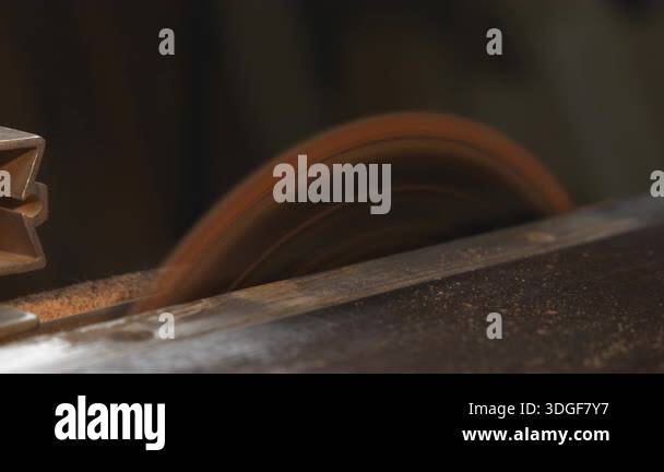 Scene Cutter Clacking Circular Saw Cutting Hardwood With Motion Blur, Close LowAngle Capture ...