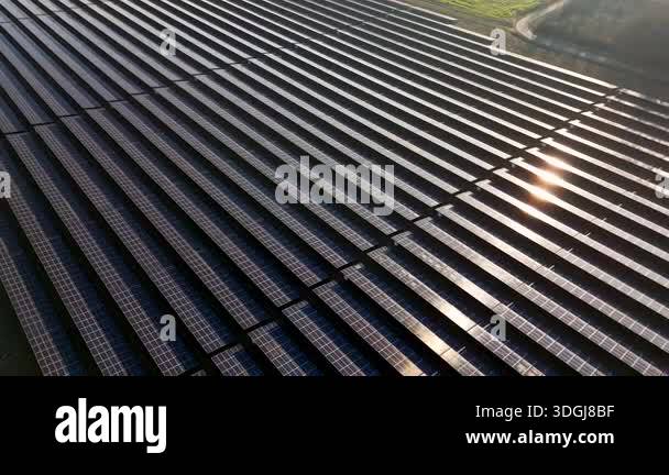 Close Aerial Solar Panel Array Pattern Dense Repeating Rows With ...