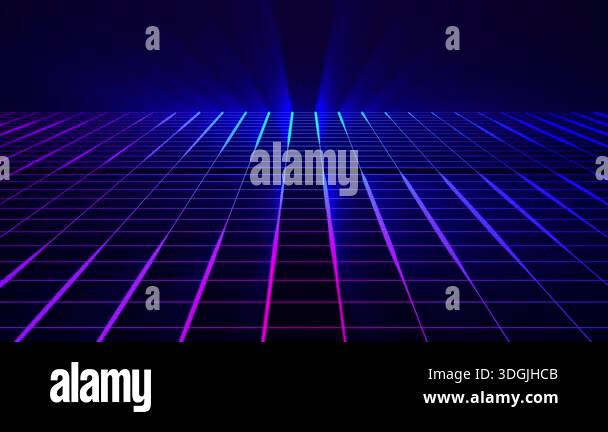 Futuristic 80s Retro Neon Blue Purple Grid Line with Glowing Light Rays ...