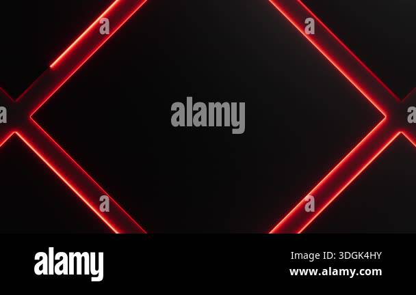Red neon light is moving around black rhombus frames on dark background ...