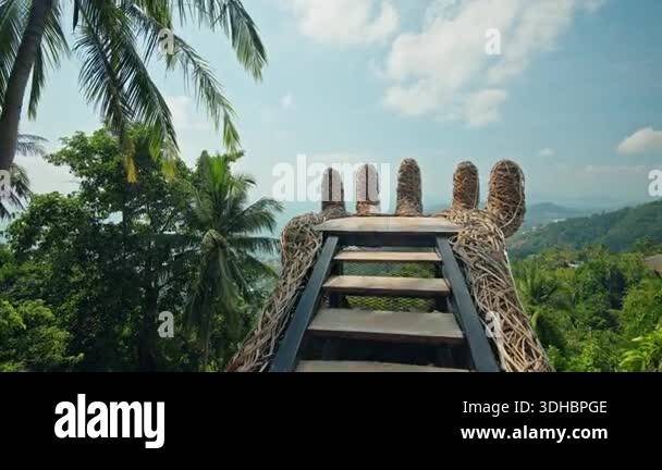 Samui Hand Viewpoints Approaching viewpoint with hand shaped platform and tropical island ...
