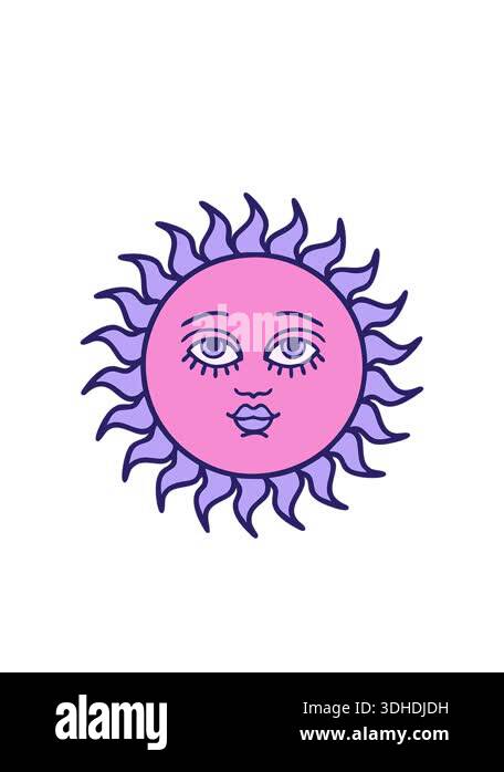 blinking radial lines animation of iconic tattoo image of a sun with ...