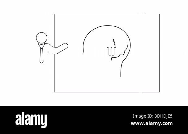 A line art illustration depicting a presenter explaining inner thoughts ...