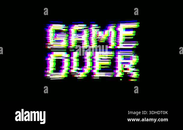 A pixelated game over message appears on a black background ...
