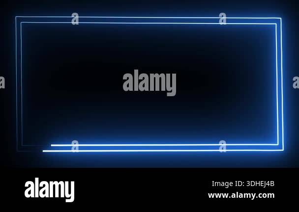 Neon double lined rectangle frame animation . Blue neon rectangle frame ...