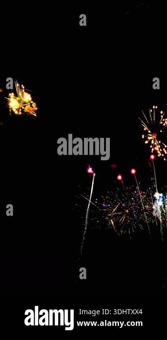 4K. loop seamless of real fireworks background golden shining fireworks ...