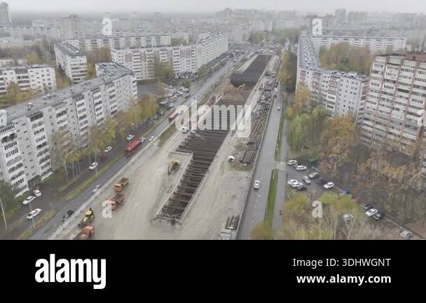 Metro line construction progresses through residential city district ...