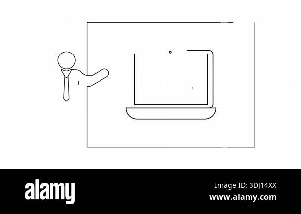 A simple line drawing of a presenter standing next to a screen ...
