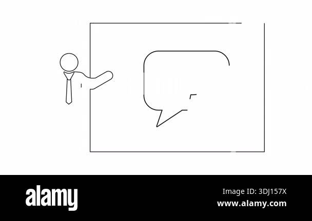 A simple line art illustration depicting a person presenting an idea ...