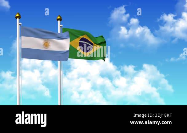 Waving flags of ARGENTINA and BRAZIL on pole included with alpha Stock ...