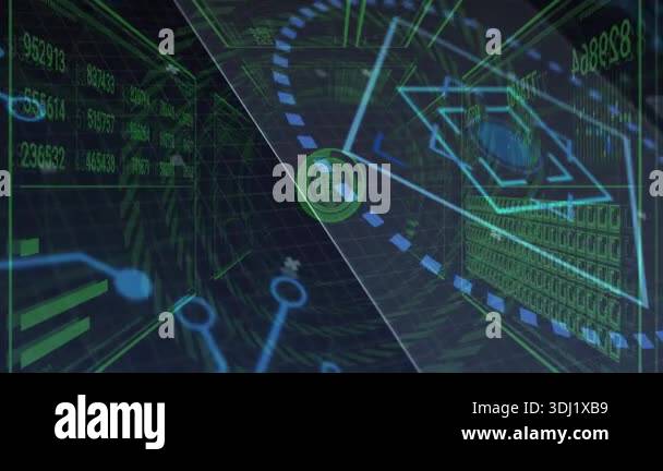 Grid focusing triggers holographic circle rotating updating panels ...