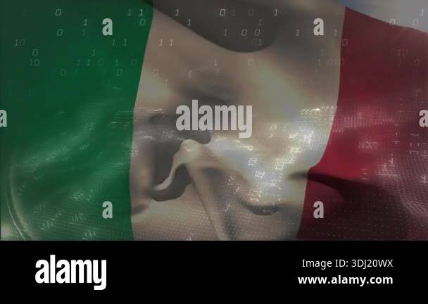 breeze driving tricolor flag waving as binary code streaming then ...