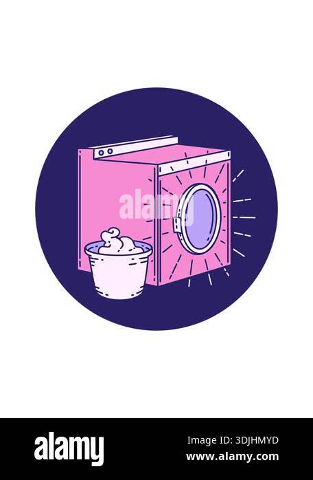 attention grabbing animation of icon of a tattoo style washing machine ...