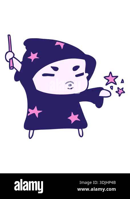 pixelize effect animation of cartoon illustration cute kawaii wizard ...