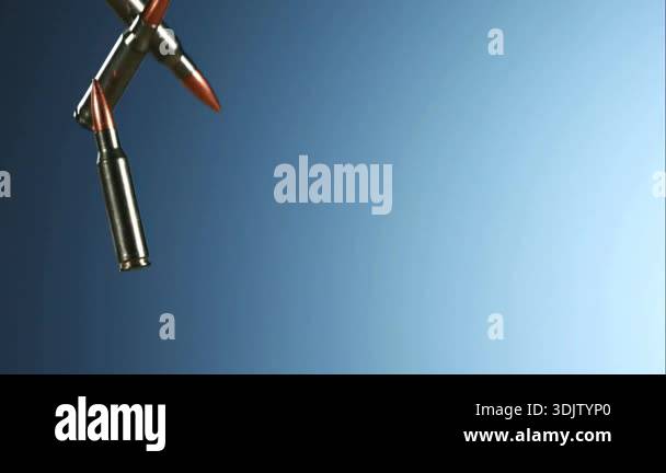Multiple rifle bullets and ammunition casings falling and tumbling ...
