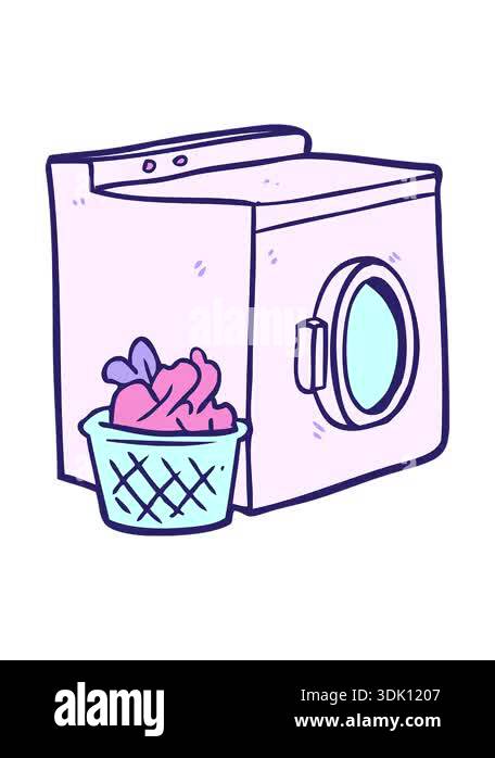 spinning motion animation of a cartoon washing machine and laundry ...