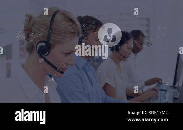 call center agents typing at keyboards causing profile icon emerging ...