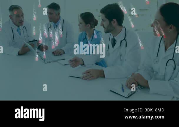Medical team tapping tablet to review data for diagnosis and analyzing ...