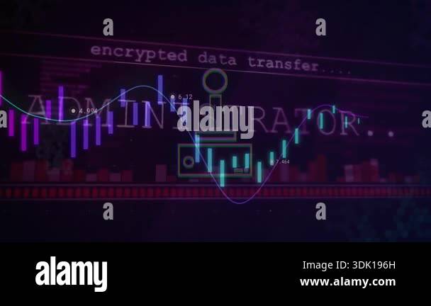 Grid starting chart bars sine-wave rising encrypted data scrolling lock ...