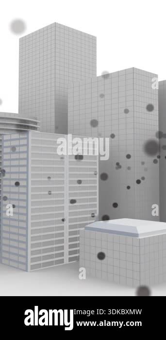 Animation of network of connecting points over model of modern office ...