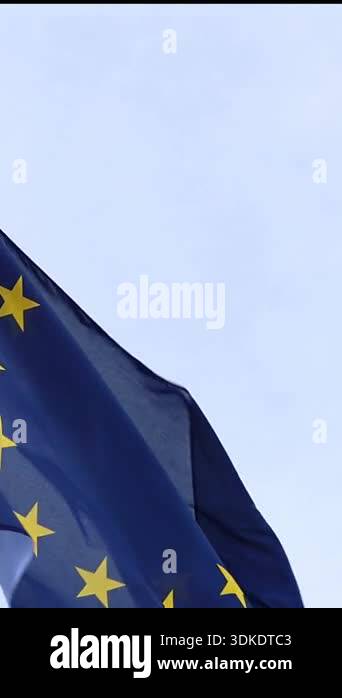 Close up of the European Union flag with its circle of yellow stars ...