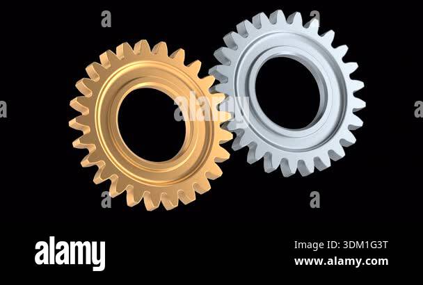 Two interlocking gears rotation animation seamlessly loopable. 3D ...