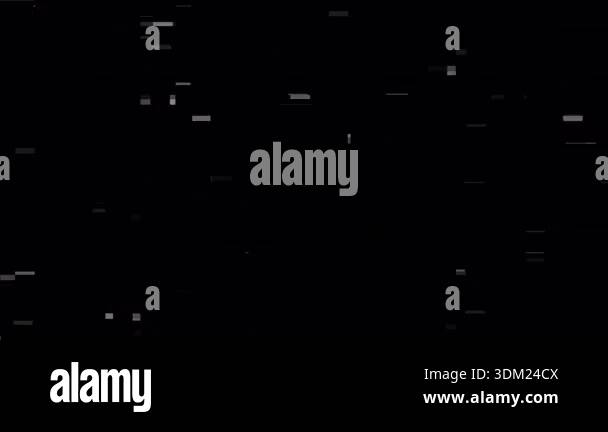 Digital glitch noise animation with pixel artifacts on black background ...