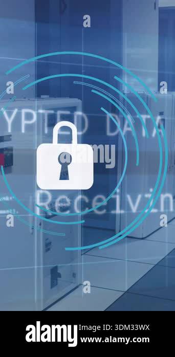 Animation of data processing over server room. Social media and digital ...