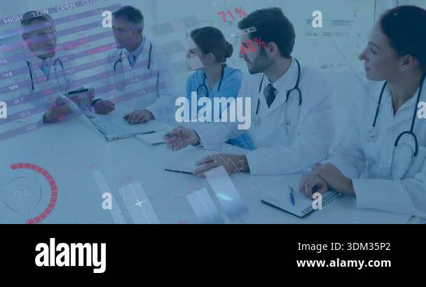 Medical team reviewing pie charts and bar graphs after senior doctor ...