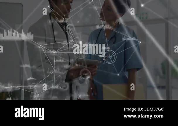 Doctor tapping tablet activating patient data while nurse analyzing ...