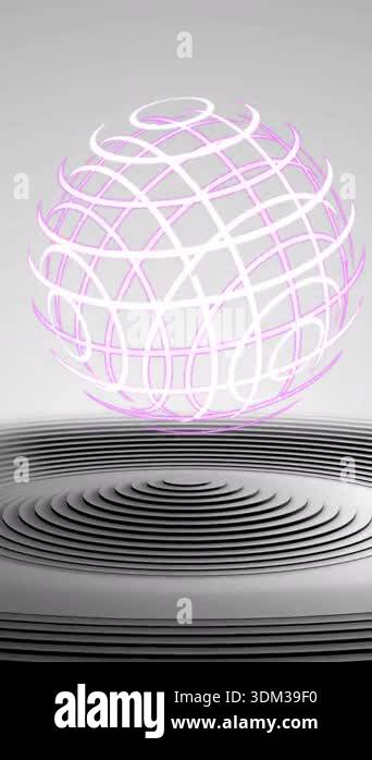 Animation of 3d sphere design over black and grey concentric rings on ...