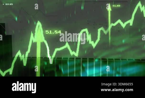 Grid opening triggers neon green graph arrows marking peaks and bars ...