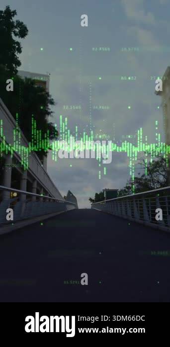 Animation of financial data processing over diverse people riding bikes ...