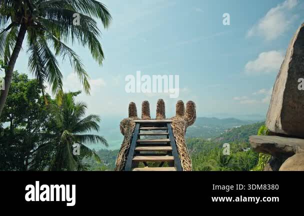 Samui Hand Viewpoints Hand-shaped viewpoint overlooking tropical hills and sea on Koh Samui ...