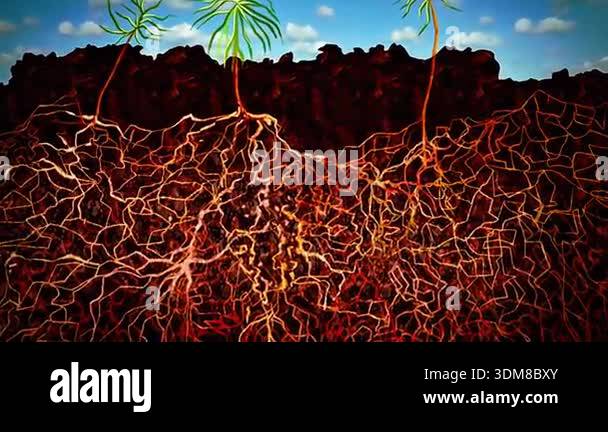 3d animation of fungi as biofertilisers showing mycorrhizal roots ...