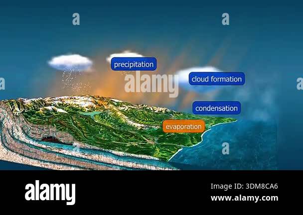 3d animation of cloud formation showing evaporation, condensation, and ...